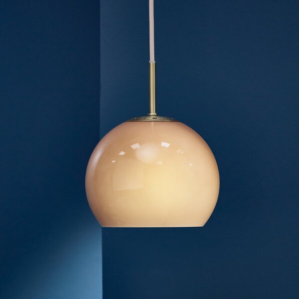 FRANDSEN Lampă suspendată Ball, cappuccino, Ø 18 cm, sticlă, reglabil, Maro / Rugină, Camera de zi / sufragerie, Sticlă, Design