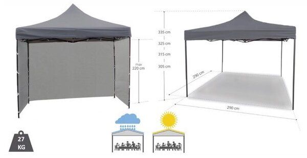 JAKS Cort pavilion profi 3 x 3 m negru