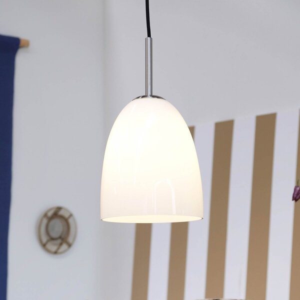 Dyberg Larsen Lampă suspendată Jazz, Ø 18 cm, opal/oțel, sticlă, reglabil, Alb, Camera de zi / sufragerie, Sticlă, Design
