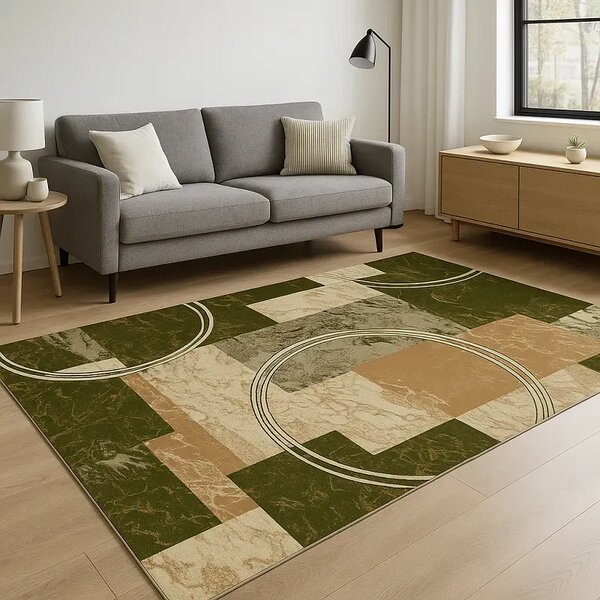 Covor modern verde olive 15001 Selectează mărime: 200 X 300