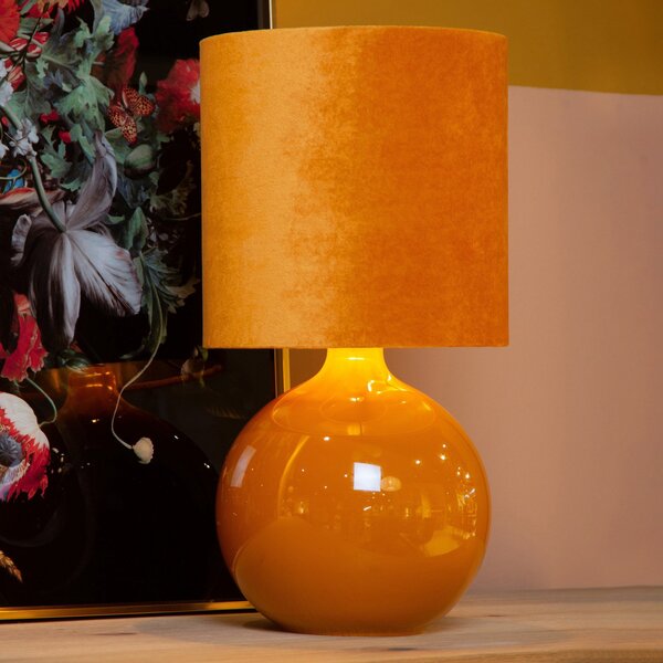 Lucide Lampă de masă Esterad, ocru, Ø 24 cm, înălțime 47 sticlă, Galben, Camera de zi / sufragerie, Sticlă