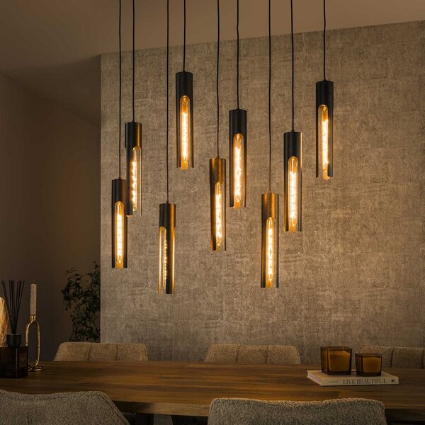 Zijlstra Lampă suspendată tub, negru, 100 x 18 cm, metal, 9 becuri, reglabil, Negru, Camera de zi / sufragerie, Metal, Modern