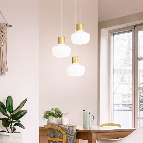 Fabas Luce Lampă suspendată LED cinema, 3 becuri, rotundă, alb, sticlă, dimabil, reglabil, Alb, Camera de zi / sufragerie, Sticlă