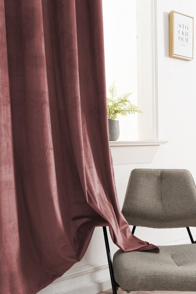 Draperie opaca ELVIO VELVET 140x250 cm, roz vechi. Agatat: Inele metalice