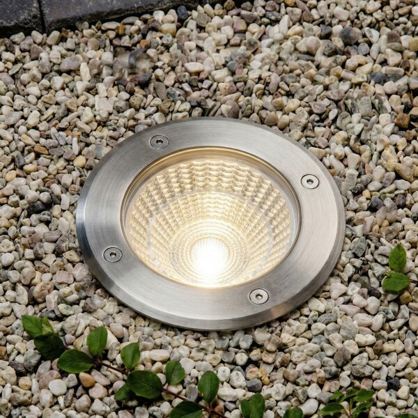 Arcchio Spot de podea încastrat cu LED Thentos, Ø 12 cm, 60°, nichel, IP67, Metalic, Oțel inoxidabil