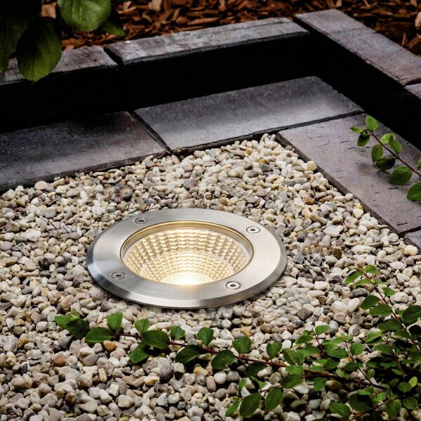 Arcchio Spot de podea încastrat cu LED Thentos, Ø 12 cm, 60°, nichel, IP67, Metalic, Oțel inoxidabil