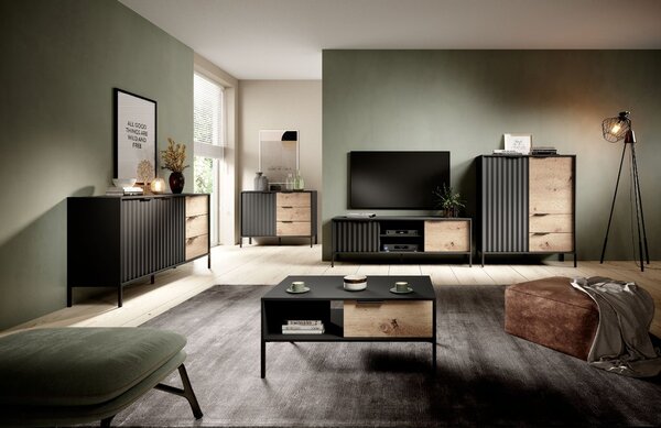 Masa RTV neagra in decor artizanal stejar RAVE 153 2D