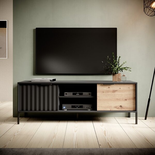 Masa RTV neagra in decor artizanal stejar RAVE 153 2D