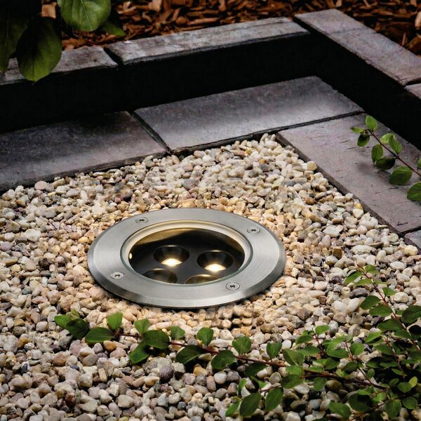 Arcchio Spot de podea încastrat cu LED Thentos, Ø 12 cm, 40°, nichel, IP67, Metalic, Oțel inoxidabil