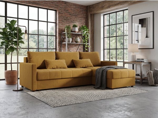 Coltar extensibil de colt VENORIA, mustar, reversibil, 220x143 cm + 2 perne GRATUIT