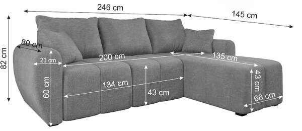 Coltar extensibil de colt SEVIO, gri inchis, reversibil, 246x145 cm + 2 perne GRATUIT