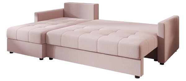 Coltar extensibil de colt VENORIA, roz pudra, reversibil, 220x143 cm + 2 perne GRATUIT