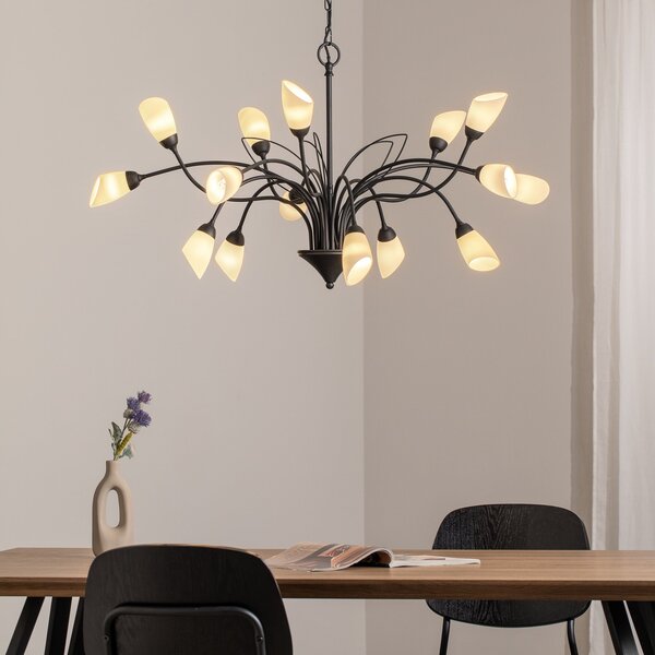Jupiter Gloriosa lampă suspendată, sticlă, negru, 15 lumini, reglabil, Negru, Camera de zi / sufragerie, Metal