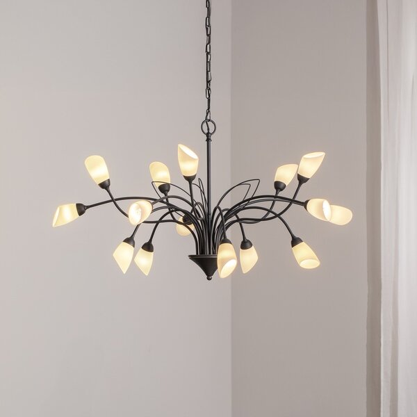 Jupiter Gloriosa lampă suspendată, sticlă, negru, 15 lumini, reglabil, Negru, Camera de zi / sufragerie, Metal