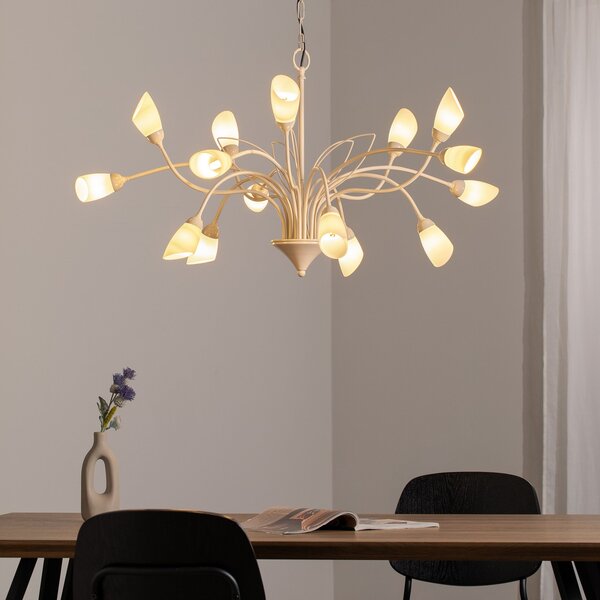 Jupiter Gloriosa lampă suspendată, sticlă, crem, 15 lumini, reglabil, Bej, Camera de zi / sufragerie, Metal