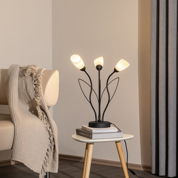 Jupiter Lampa de masă Gloriosa, negru, sticlă, 3 becuri, Negru, Camera de zi / sufragerie, Metal