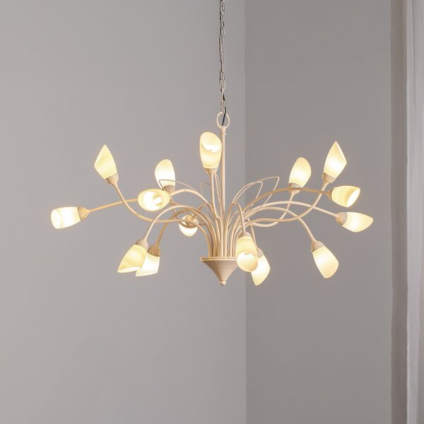 Jupiter Gloriosa lampă suspendată, sticlă, crem, 15 lumini, reglabil, Bej, Camera de zi / sufragerie, Metal