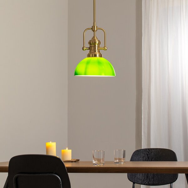 Jupiter Lampă suspendată Platino, auriu/verde, sticlă, 1 bec, E27, reglabil, Auriu / Alamă, Camera de zi / sufragerie, Metal