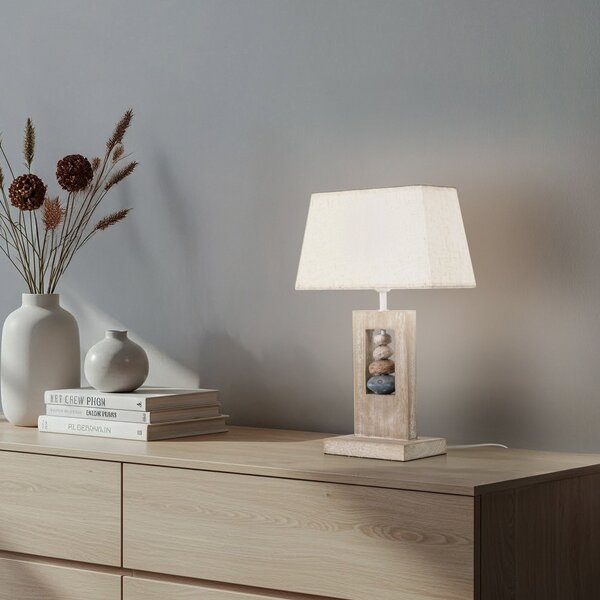 ONLI Miriel lampă de masă, înălțime 46 cm, textil, lemn, Bej, Camera de zi / sufragerie, Țesătură / Textil, Scandinavă