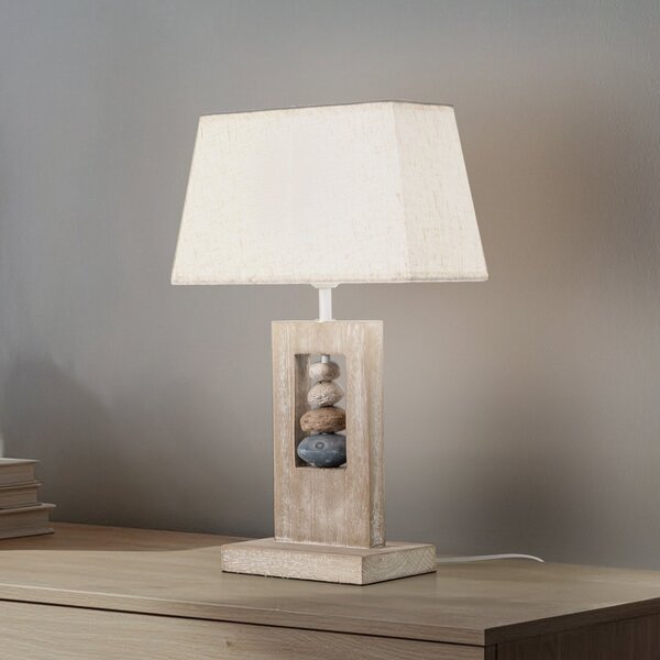 ONLI Miriel lampă de masă, înălțime 46 cm, textil, lemn, Bej, Camera de zi / sufragerie, Țesătură / Textil, Scandinavă