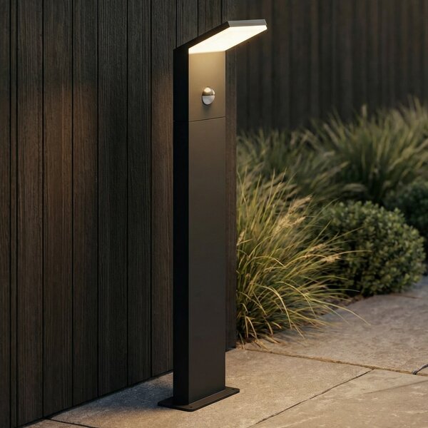 Lucande Bornă luminoasă LED Nevio, cu senzor, 60 cm, antracit, Negru, Metal, Modern