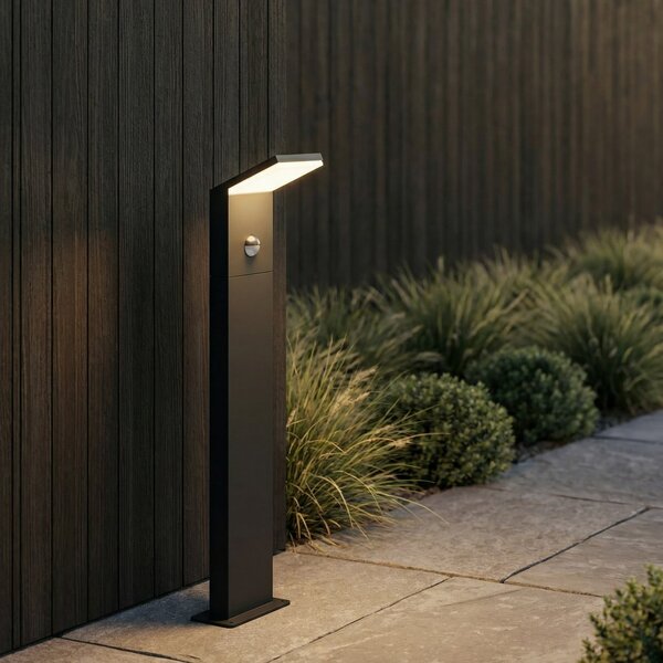 Lucande Bornă luminoasă LED Nevio, cu senzor, 60 cm, antracit, Negru, Metal, Modern