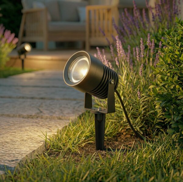 Lucande Irina LED reflector de exterior, țepușă sol, fișă, gri, metal, Gri, Metal, Modern