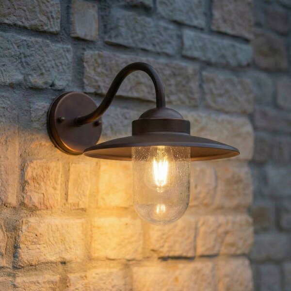 Lindby Lampa de perete pentru exterior Bilma, culoare ruginiu, sticlă, 29 cm, reglabil, Maro / Rugină, Aluminiu, Modern, Felinar