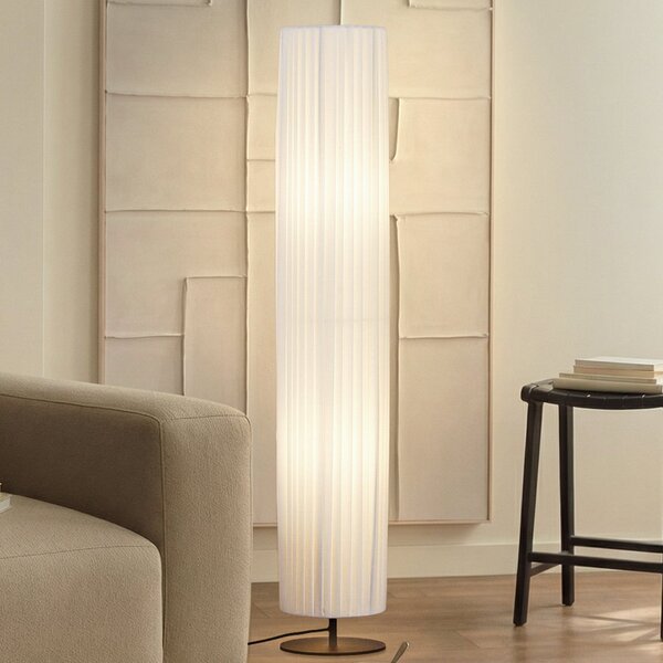 Lindby Lampadar Virelle, albă, textilă, înălțime 117 cm, E27, Alb, Camera de zi / sufragerie, Țesătură / Textil
