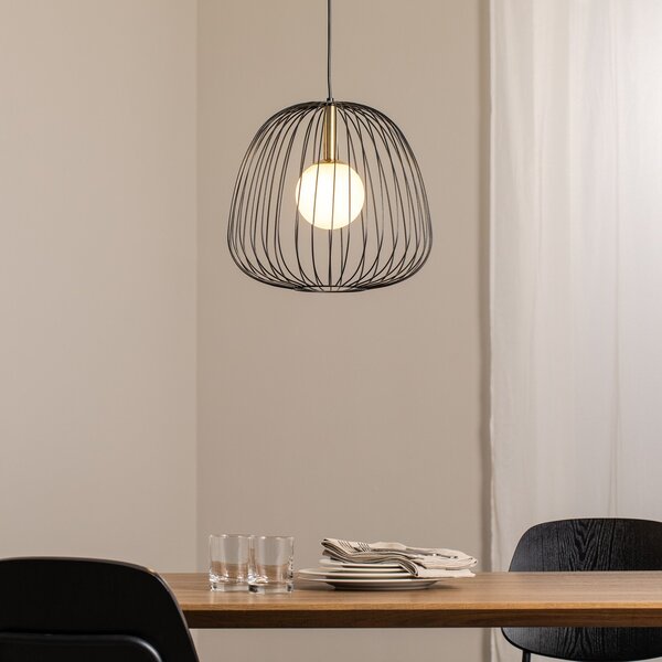 SIGMA Lampă suspendată Bell M, Ø 33 cm, 1 bec, negru/auriu/alb, reglabil, Negru, Camera de zi / sufragerie, Metal, Modern