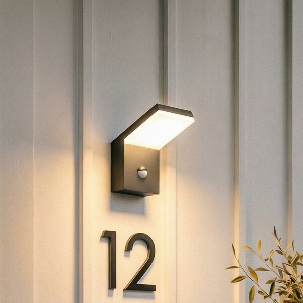 Arcchio LED-Aparec de iluminat exterior Yolena, senzor, antracit, aluminiu, Negru, Metal, Modern