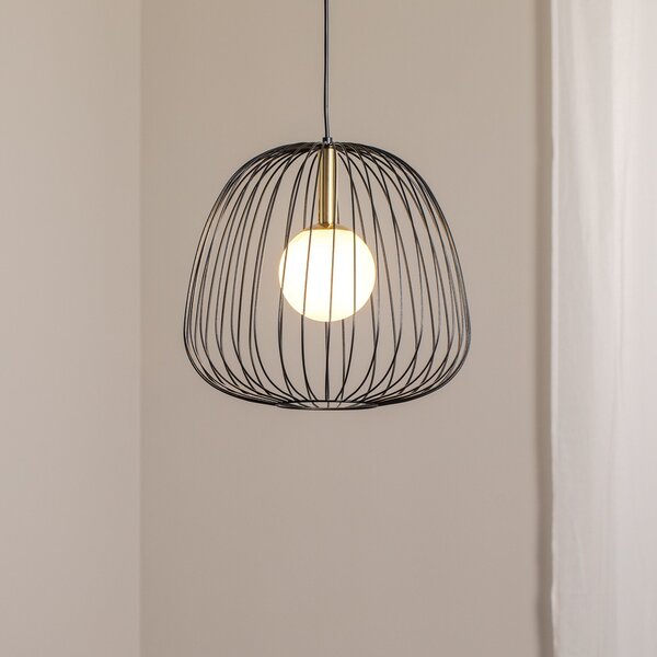 SIGMA Lampă suspendată Bell M, Ø 33 cm, 1 bec, negru/auriu/alb, reglabil, Negru, Camera de zi / sufragerie, Metal, Modern