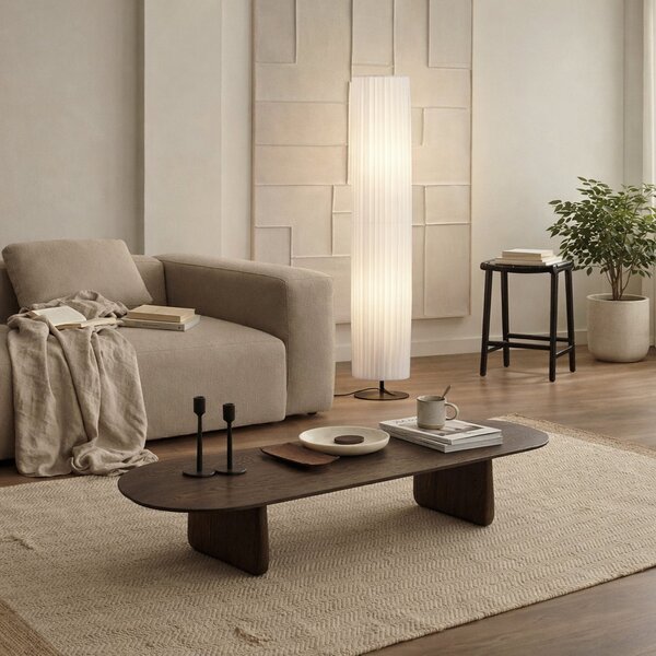 Lindby Lampadar Virelle, albă, textilă, înălțime 117 cm, E27, Alb, Camera de zi / sufragerie, Țesătură / Textil