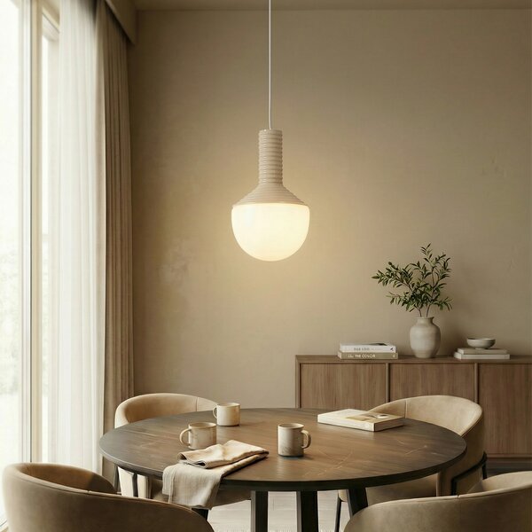 Lucande lampă suspendată Florine, bej/opal, ceramică, sticlă, reglabil, Bej, Camera de zi / sufragerie, Ceramică, Design