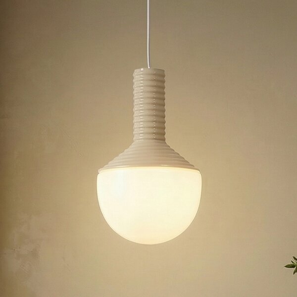 Lucande lampă suspendată Florine, bej/opal, ceramică, sticlă, reglabil, Bej, Camera de zi / sufragerie, Ceramică, Design
