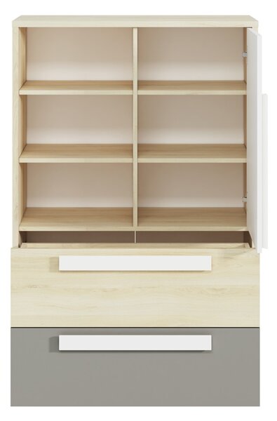 Comodă Jowiza 07 cu sertare 92 cm - fag fjord / alb / gri platină