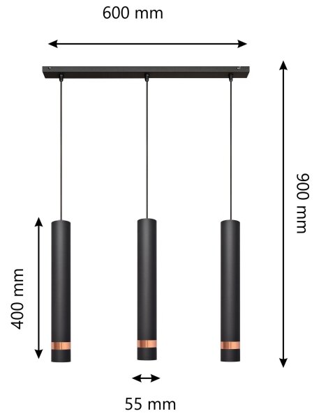 Lustră LED pe cablu TUBA 3xGU10/4,8W/230V neagră/cupru