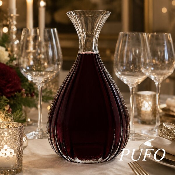 Decantor din sticla pentru vin Pufo Ellegant, 2 L- design elegant pentru oxigenarea si servirea vinului