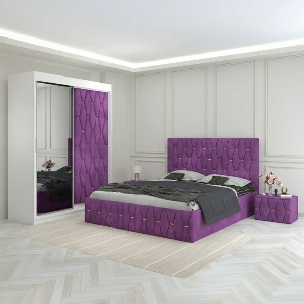 Dormitor Eric Mov Tapitat Cu Noptiere Tapitate 160x200