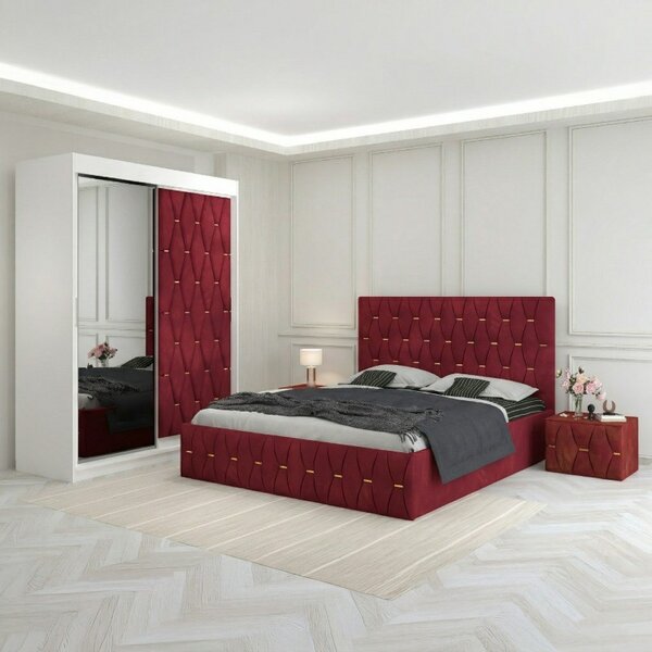Dormitor Eric Rosu Tapitat Cu Noptiere Tapitate 160x200
