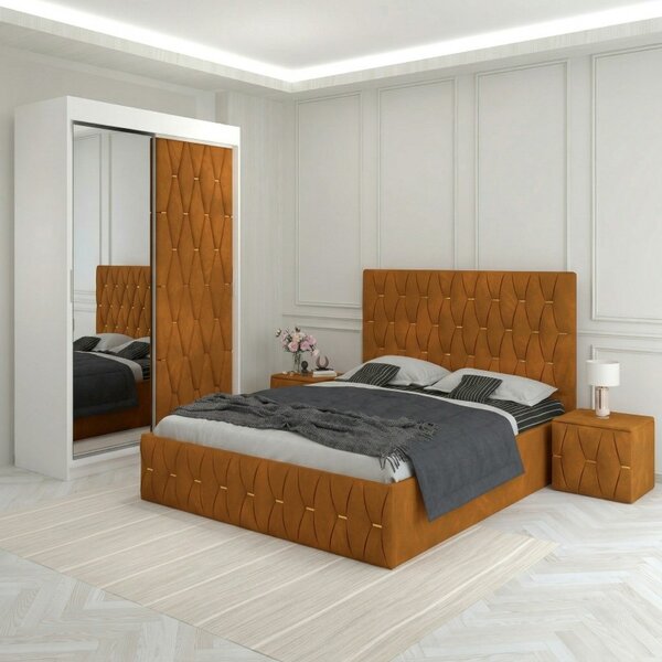 Dormitor Eric Caramiziu Tapitat Cu Noptiere Tapitate 160x200