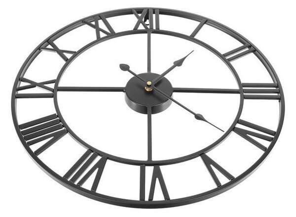 Ceas de perete stil retro, negru, metal, diametru 47.5 cm