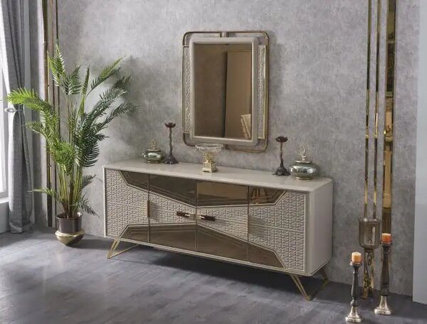 Bufet dining cu oglinda Milano,gold