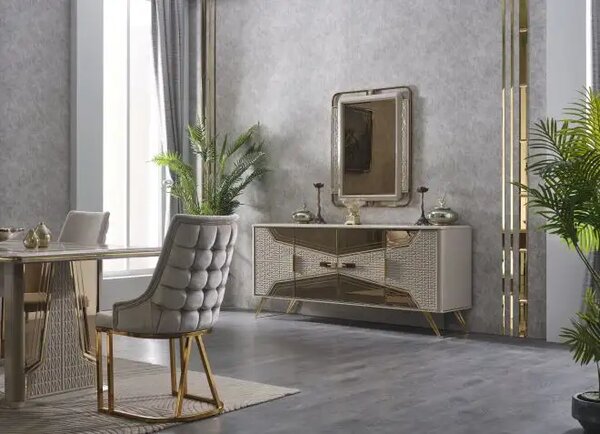 Bufet dining cu oglinda Milano,gold