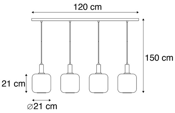 Lampă suspendată neagră cu sticlă aurie și fum incl. 4 PUCC - Zuzanna