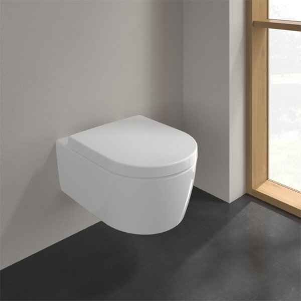 Set vas wc suspendat, Villeroy & Boch, Avento, CeramicPlus, direct flush, cu capac soft close, alb alpin
