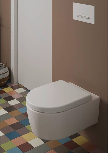 Set vas wc suspendat, Villeroy & Boch, Avento, CeramicPlus, direct flush, cu capac soft close, alb alpin