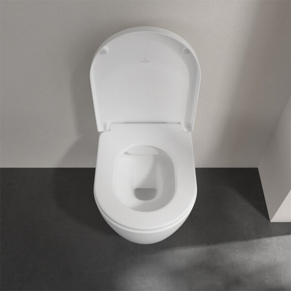 Set vas wc suspendat, Villeroy & Boch, Avento, CeramicPlus, direct flush, cu capac soft close, alb alpin