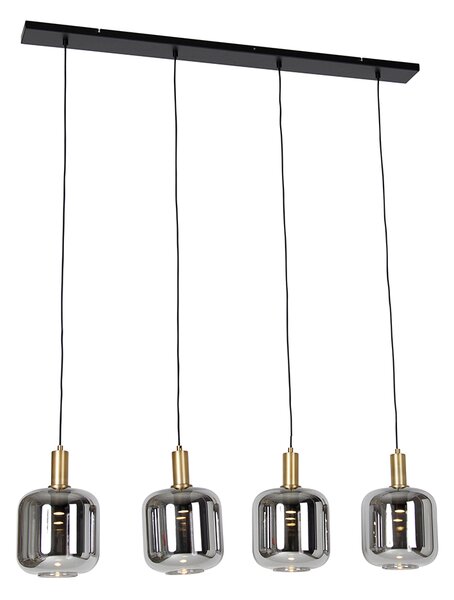 Hanglamp zwart met goud en smoke glas incl. 4 PUCC - Zuzanna