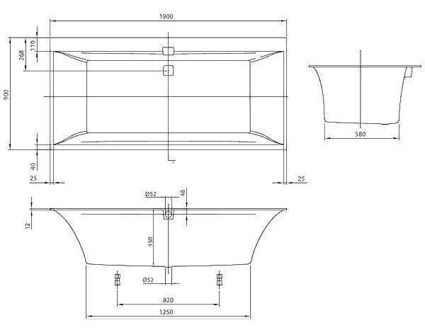 Cada dreptunghiulara Villeroy & Boch, Squaro Edge, pentru inzidire, 190 x 90 cm, alb alpin